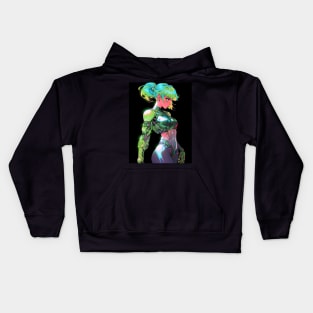 Green cyber woman Kids Hoodie